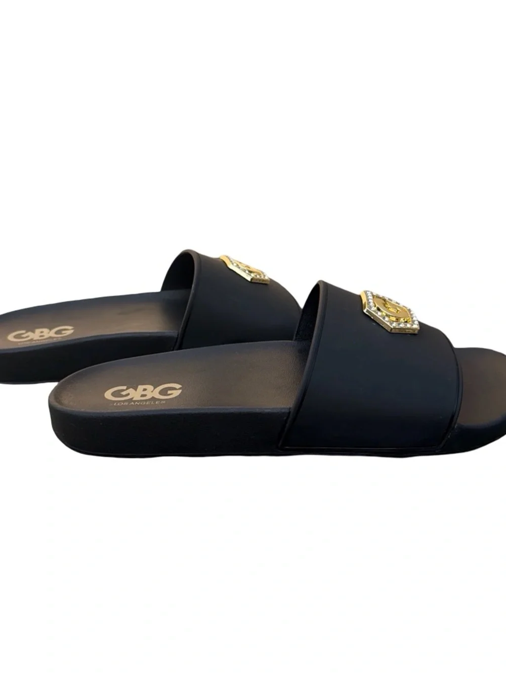GBG Los Angeles Black slides With crystal-embellished 